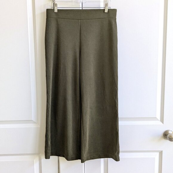 LOFT Pants - LOFT Pull On Culottes Women M Olive Soft Velvety Twill Wide Leg Cropped Pants